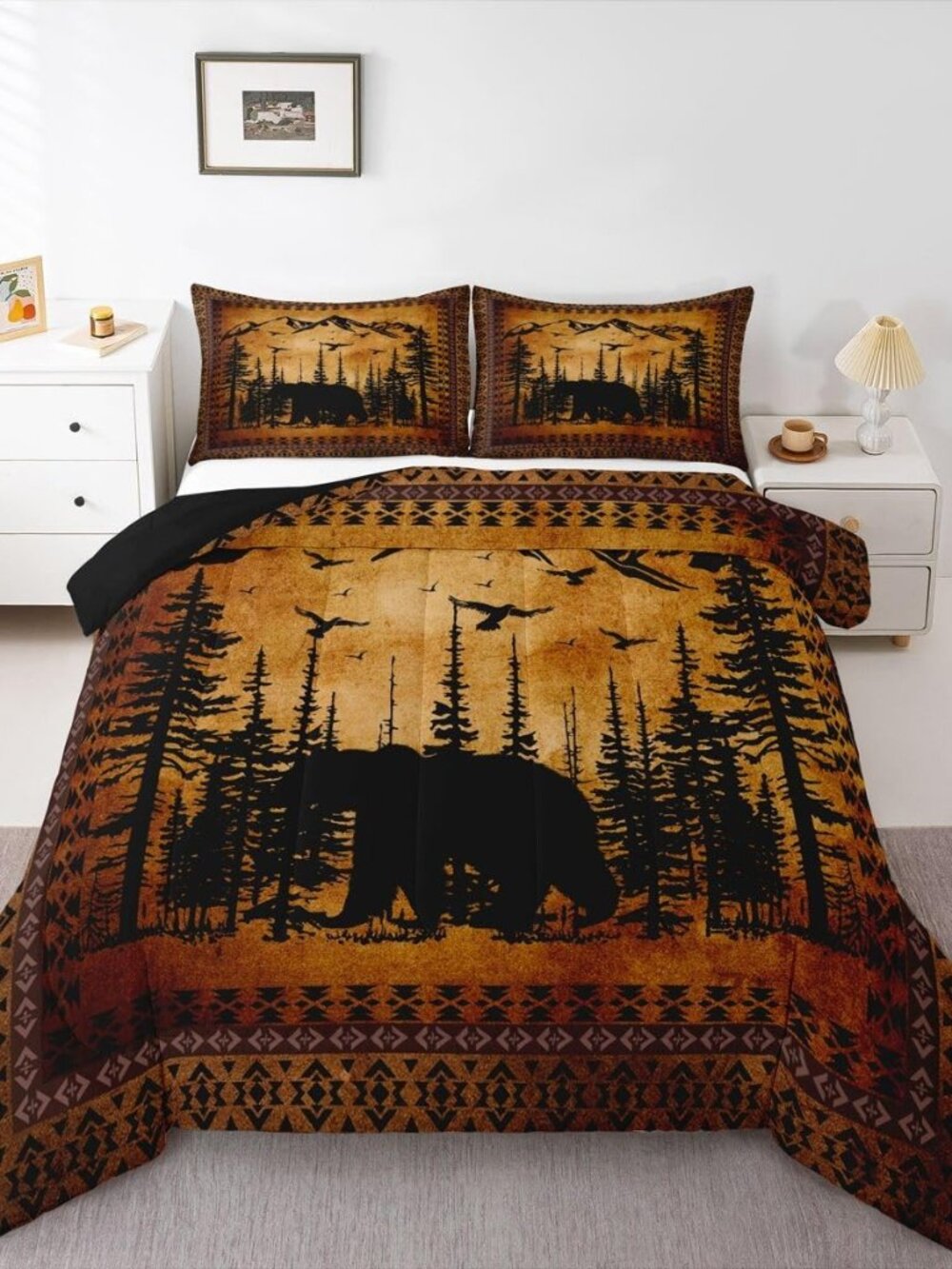 Vintage Rustic Bear Bedding Set Soft for Boys Girls, Woodland Wildlife Hunting